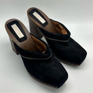See by Chloé wooden and black suede clog mules